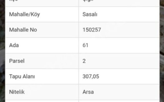 Sasali da Satılık 307 M2 Müstakil Parsel